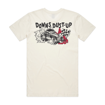 FortyOne30 Downs Dust 26' Vintage White short sleeve tee back view featuring black and maroon graphic